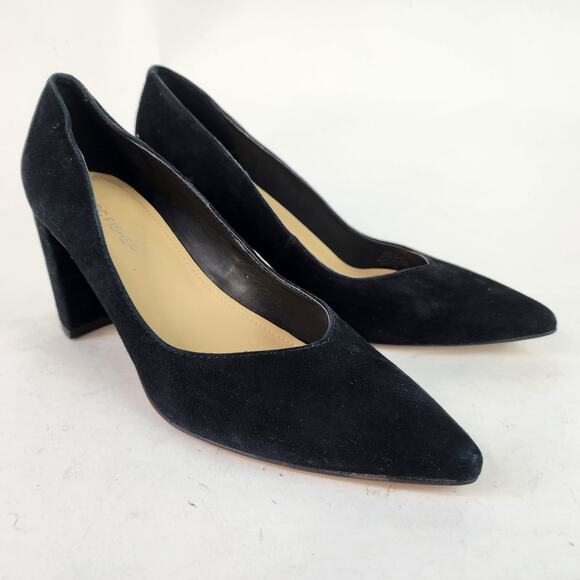 Marc Fisher Caitlin Point Toe Black Heels Size 6.5M Black Suede Pumps - Picture 2 of 8